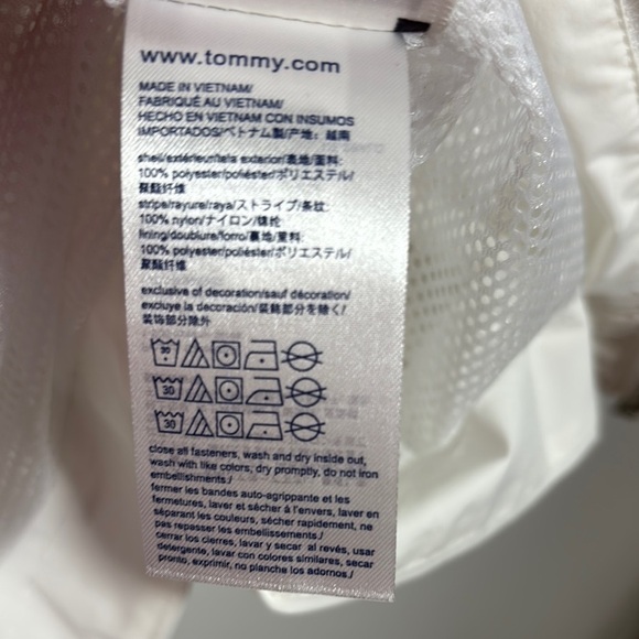 Tommy Hilfiger Utility Jacket White Red Hooded Large Windbreaker Nautical Preppy - Picture 6 of 8